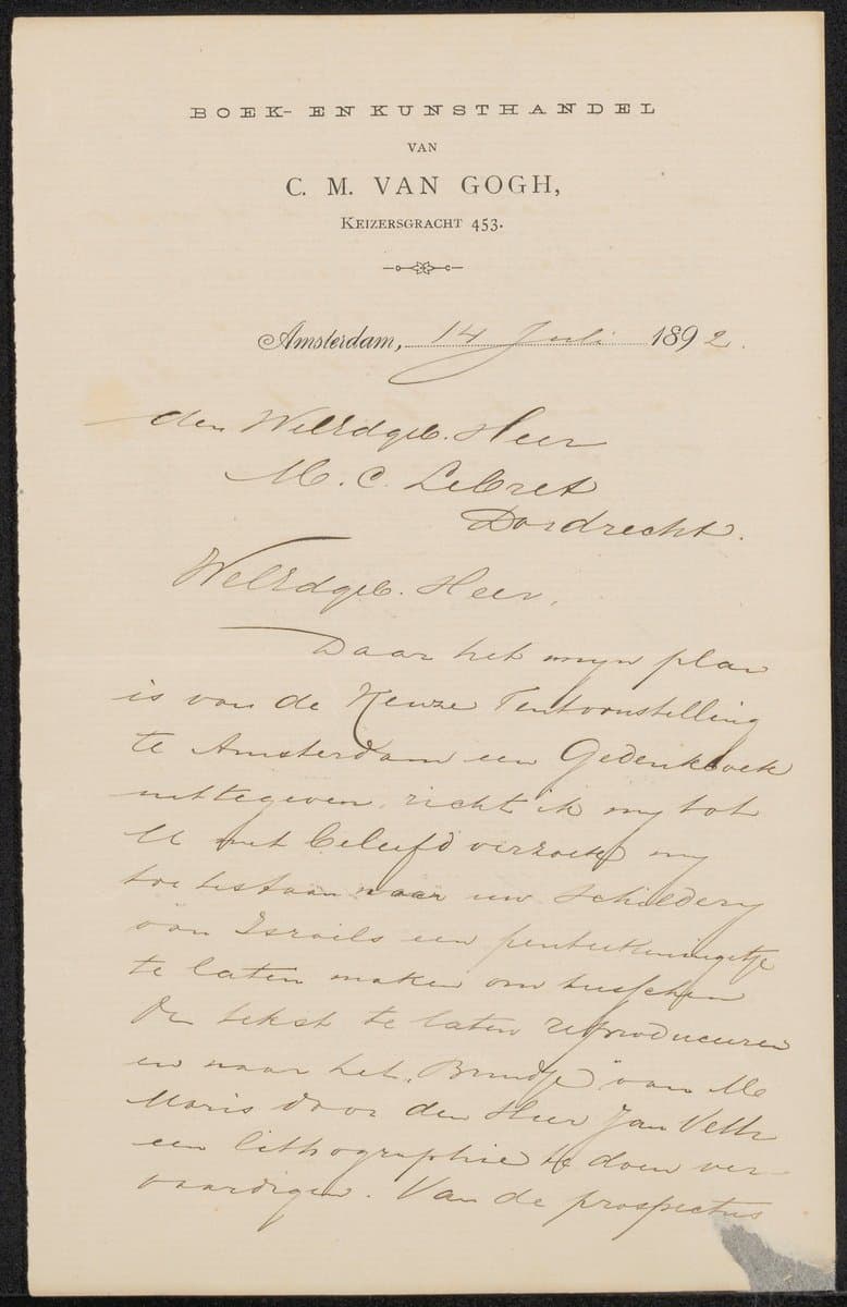 Brief aan M.C. Lebret